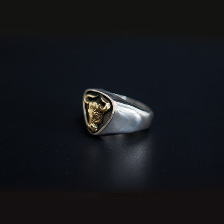 Men's Domineering Rock Bull Horse Totem Opening Adjustable Ring - image 6