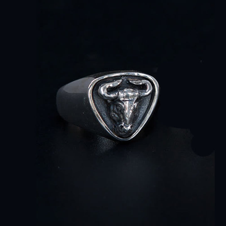 Men's Domineering Rock Bull Horse Totem Opening Adjustable Ring - Antique Silver - image 9