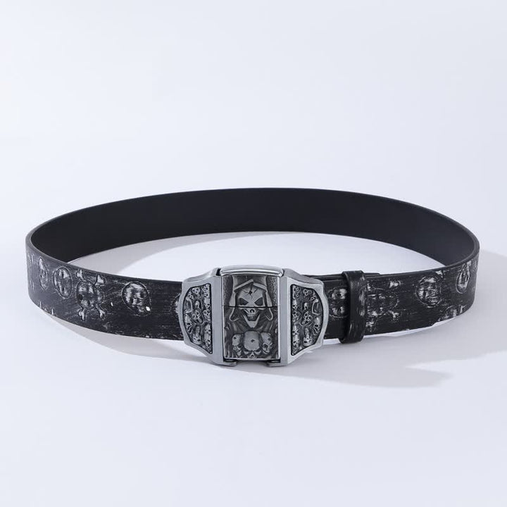 Men's Death Ghost Skeleton Pattern Leather Belt With Hidden Lighter