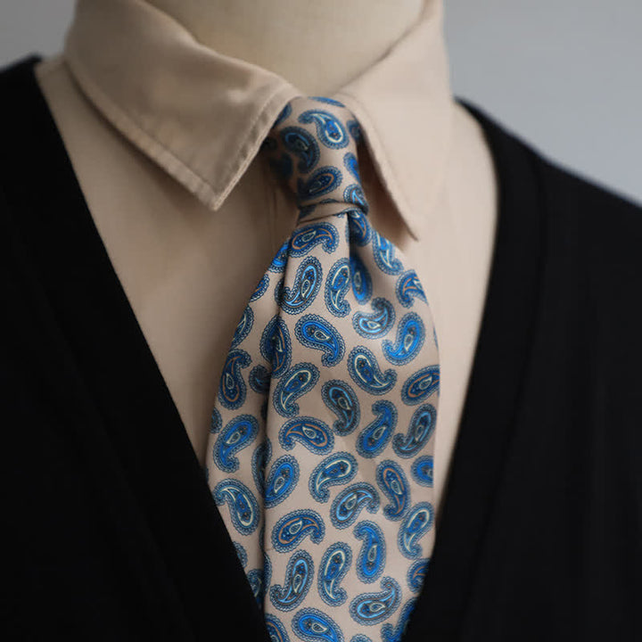 Men's Khaki & Blue Retro Paisley Tuxedo Necktie