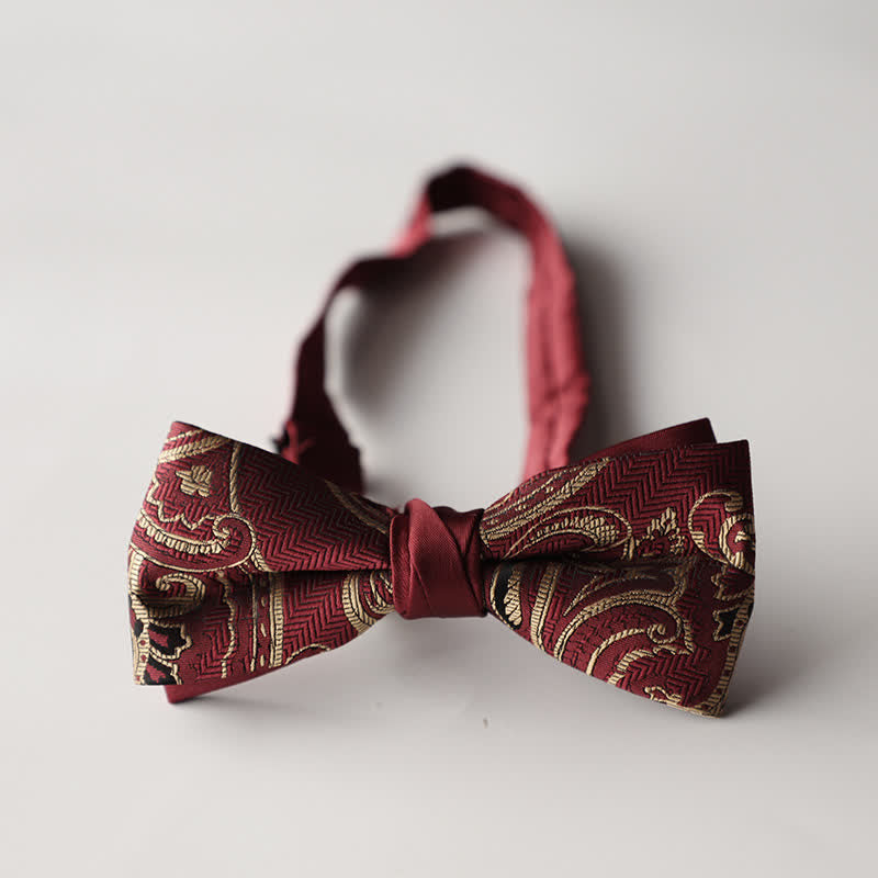 Men's Floral Striped Jacquard Woven Double Layers Bow Tie