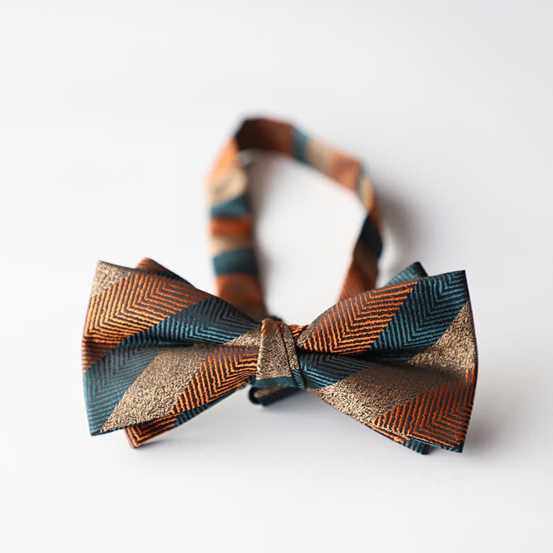 Men's Floral Striped Jacquard Woven Double Layers Bow Tie