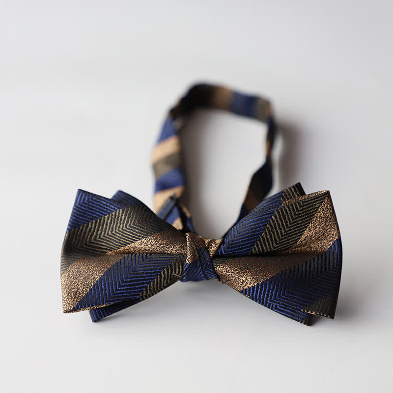 Men's Floral Striped Jacquard Woven Double Layers Bow Tie