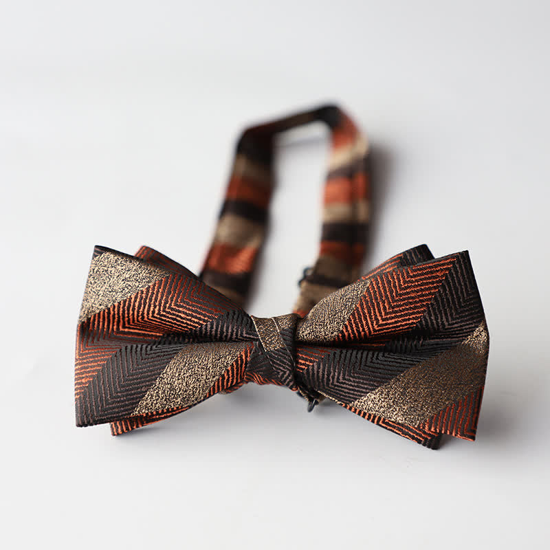 Men's Floral Striped Jacquard Woven Double Layers Bow Tie