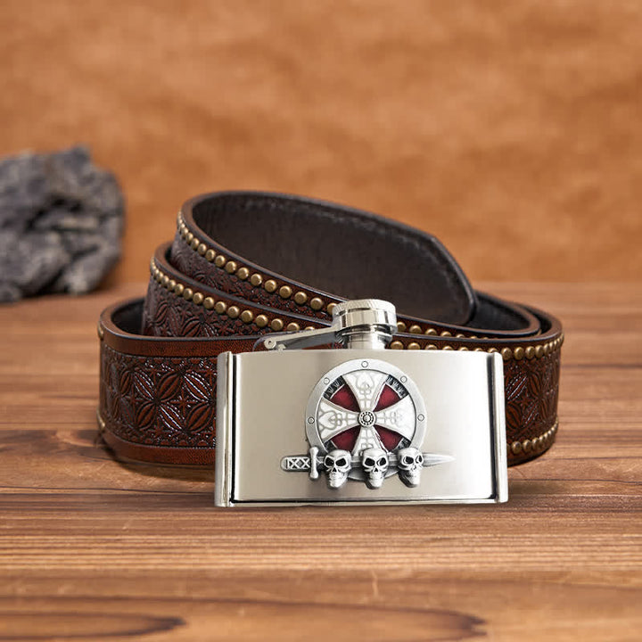 Men's DIY 3oz. Cross Celtic Leather Belt with Hidden Flask