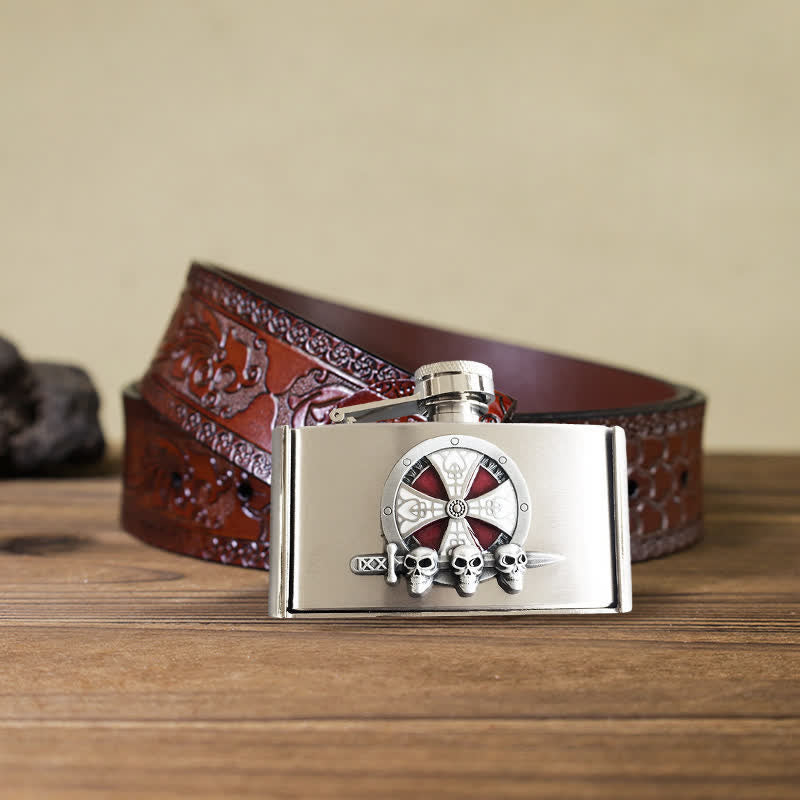 Men's DIY 3oz. Cross Celtic Leather Belt with Hidden Flask