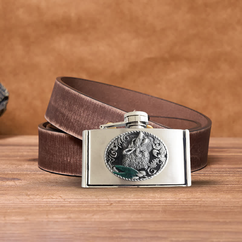 Men's DIY 3oz. Howling Wolf Leather Belt with Hidden Flask