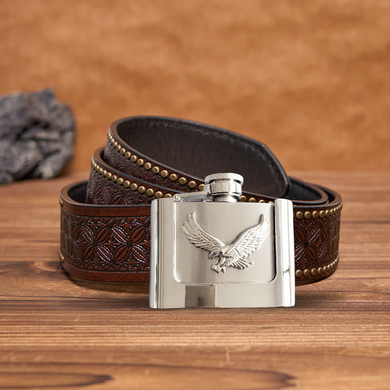 Men's DIY 2oz. Flying Eagle Leather Belt with Hidden Flask