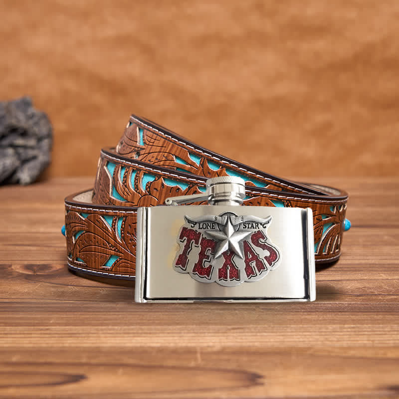 Men's DIY 3oz. Texas Star Leather Belt with Hidden Flask