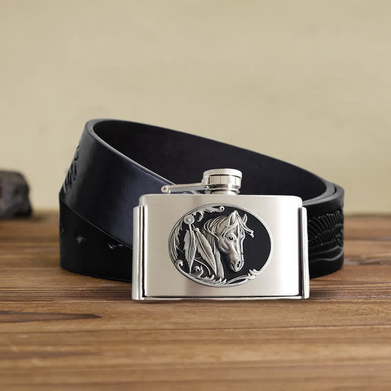 Men's DIY 3oz. Horse Head Leather Belt with Hidden Flask