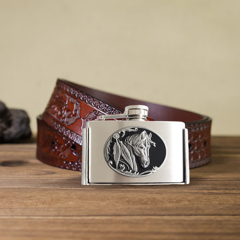 Men's DIY 3oz. Horse Head Leather Belt with Hidden Flask