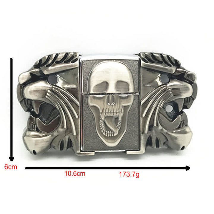 Men's DIY Bold Skull Head Leather Belt with Hidden Lighter