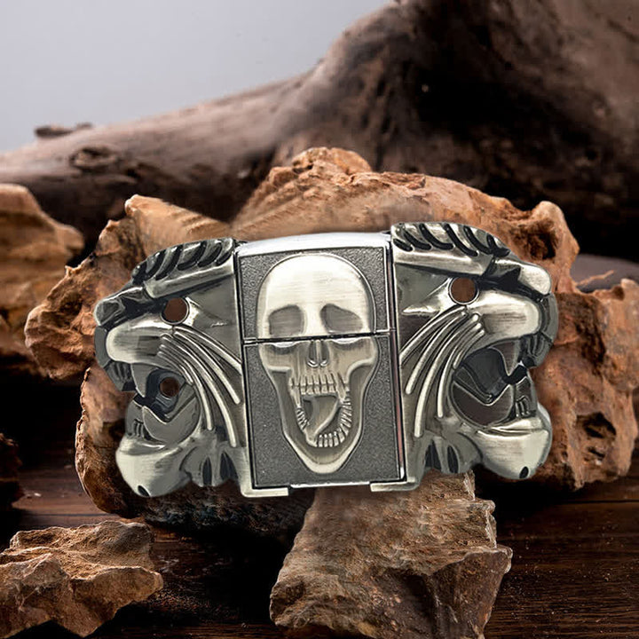 Men's DIY Bold Skull Head Leather Belt with Hidden Lighter