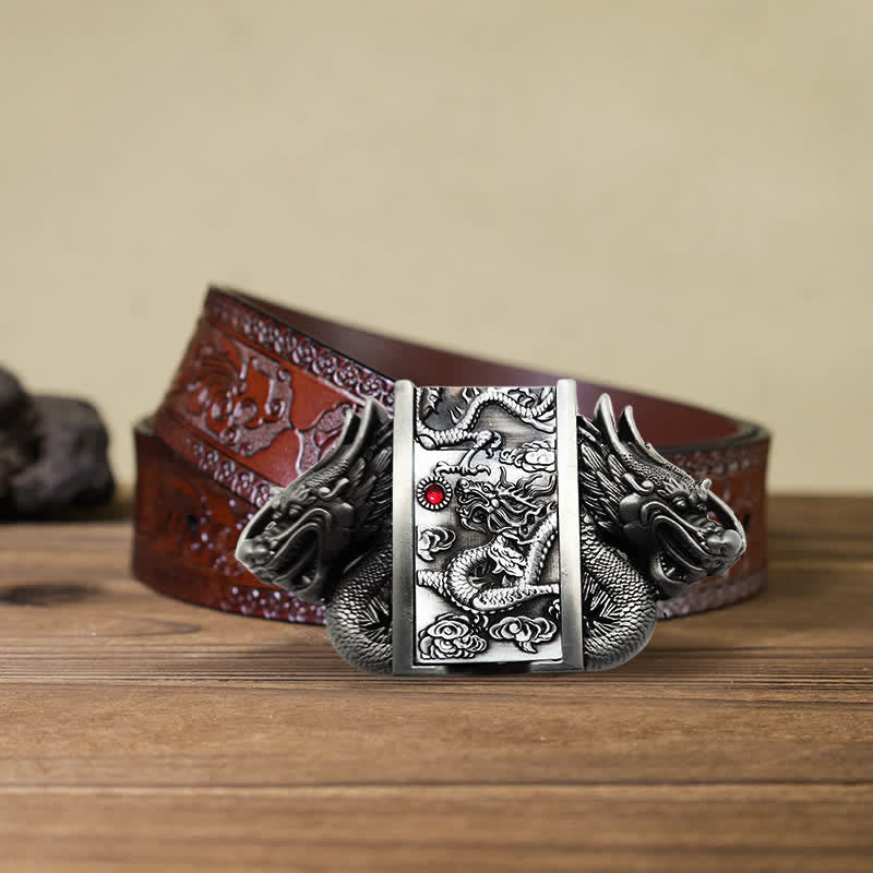 Men's DIY Antique Silver Dual Dragon Leather Belt with Hidden Lighter - image 15