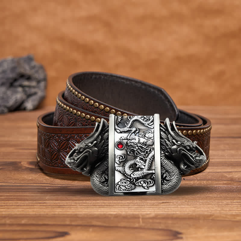 Men's DIY Antique Silver Dual Dragon Leather Belt with Hidden Lighter - image 11
