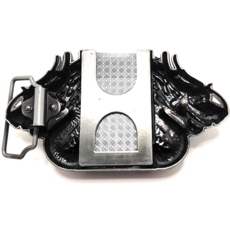 Men's DIY Antique Silver Dual Dragon Leather Belt with Hidden Lighter - image 2
