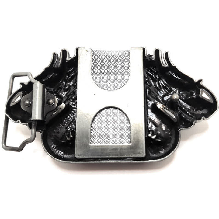 Men's DIY Antique Silver Dual Dragon Leather Belt with Hidden Lighter - image 2