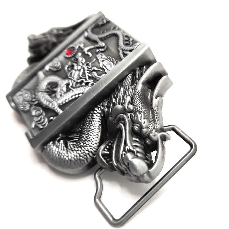 Men's DIY Antique Silver Dual Dragon Leather Belt with Hidden Lighter