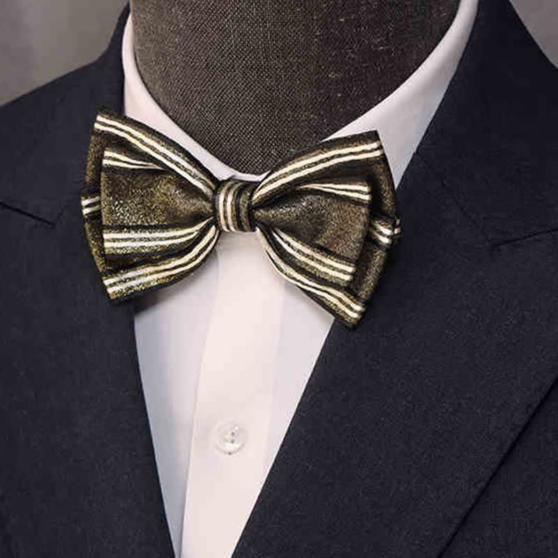 Men's Glossy Triple Layered Classic Striped Bow Tie