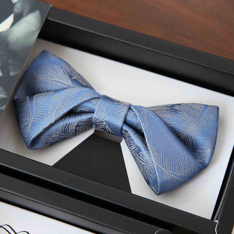 Men's Light Sky Blue Subtle Feather Printed Bow Tie