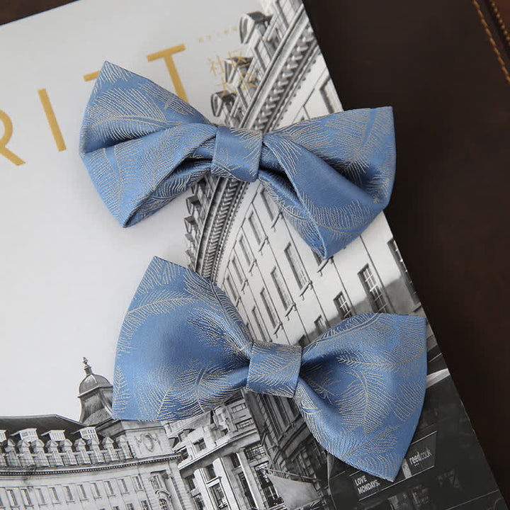 Men's Light Sky Blue Subtle Feather Printed Bow Tie