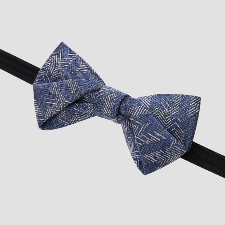 Men's Blue Series Flower Herringbone Pattern Denim Bow Tie