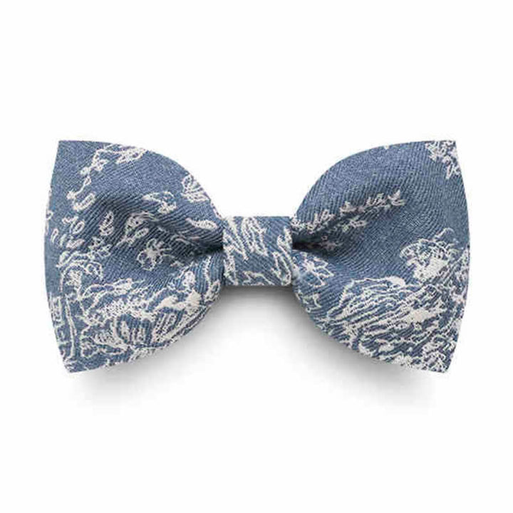 Men's Blue Series Flower Herringbone Pattern Denim Bow Tie