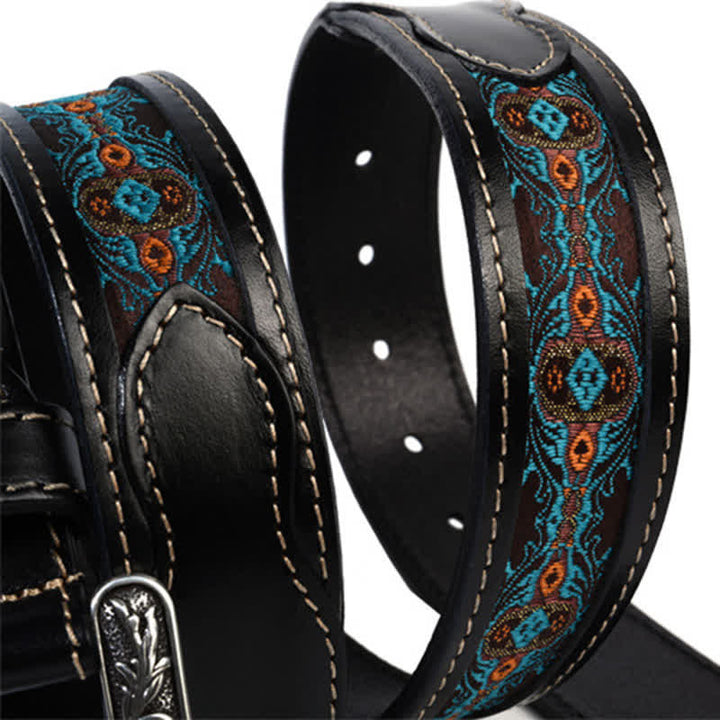 Native Style Retro Basket Weave Pattern Leather Belt