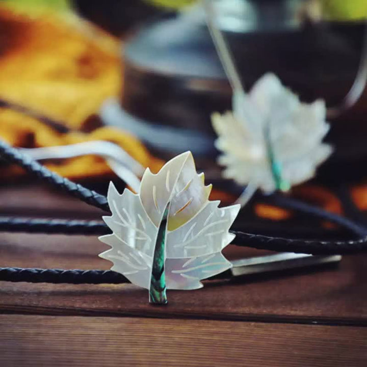 Creative Delicate Maple Leaf Shaped Shell Bolo Tie