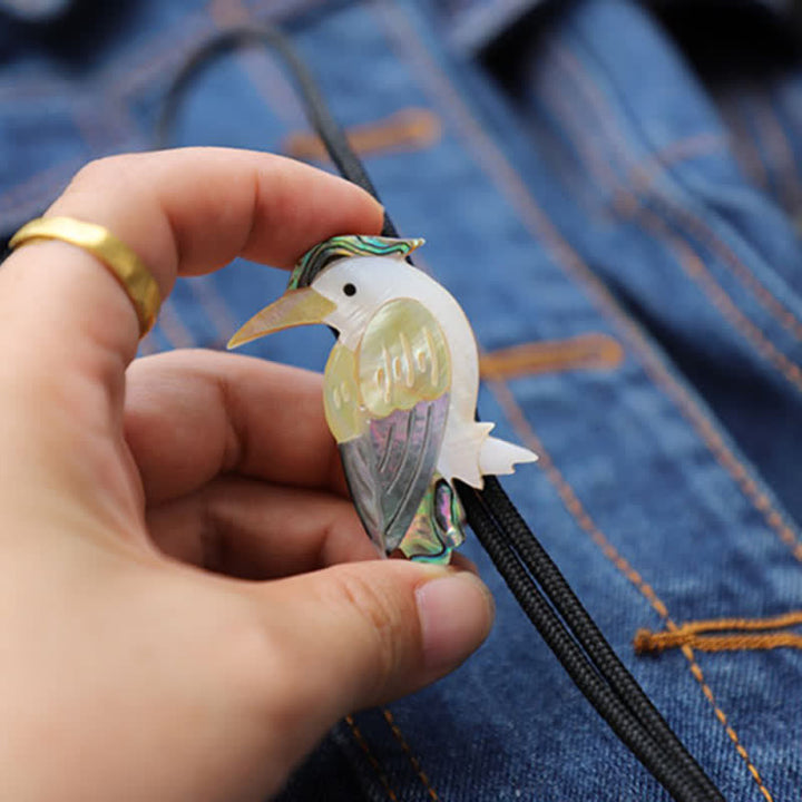 Exotic Parrot Natural Birds Shaped Shell Bolo Tie