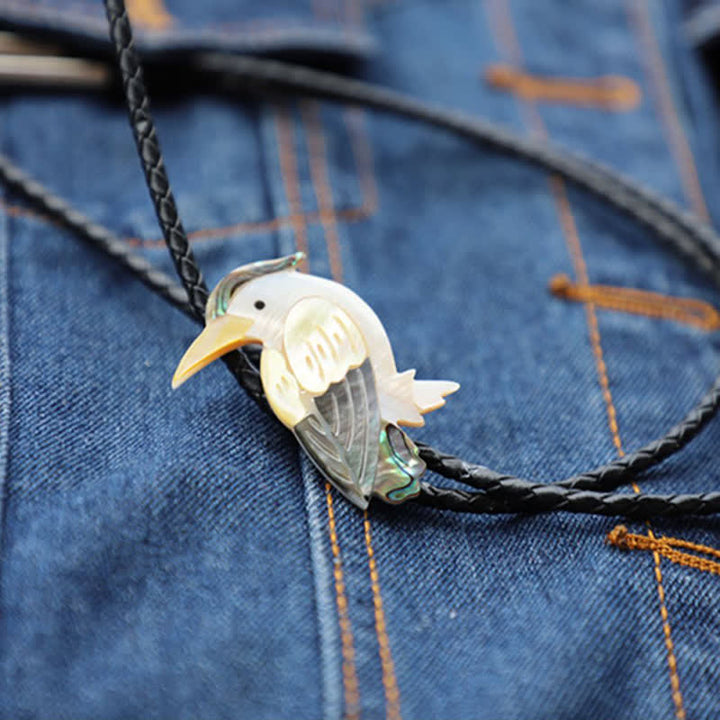 Exotic Parrot Natural Birds Shaped Shell Bolo Tie