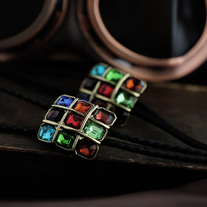 Geometric Mosaic Cube Gemstone Bolo Tie