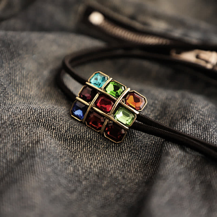 Geometric Mosaic Cube Gemstone Bolo Tie