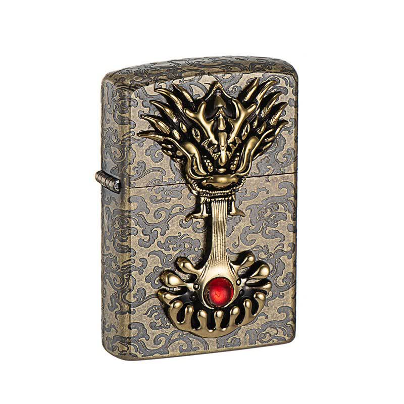 Engraved Dragon-Shaped Retro Refillable Kerosene Lighter