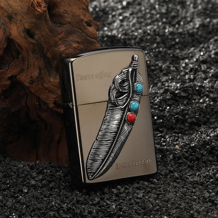 Indian Style Feather Turquoise Refillable Kerosene Lighter