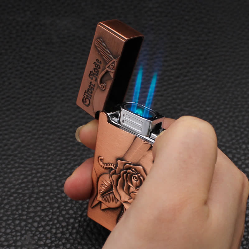 Rose & Sword Engraving Refillable Butane Lighter