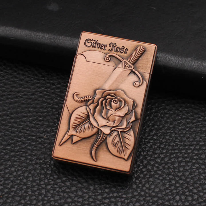 Rose & Sword Engraving Refillable Butane Lighter