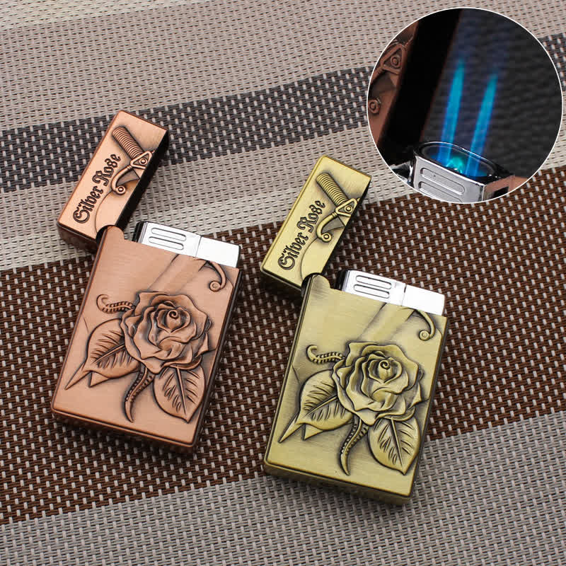 Rose & Sword Engraving Refillable Butane Lighter