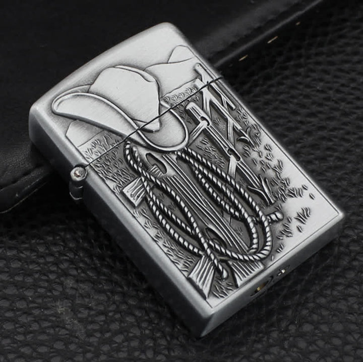 Western Scene Cowboy Hat Refillable Butane Lighter - Silver - image 1