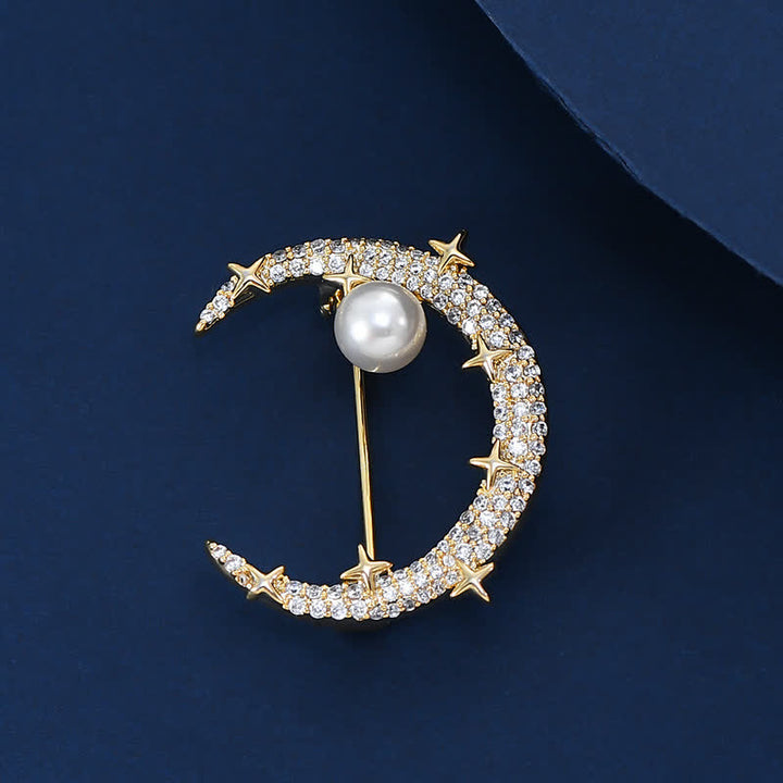 Women's Fashion Moon & Star Rhinestone Brooch