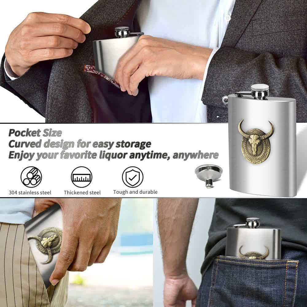 Simple Chic Bull Head Portable Flask with Small Funnel