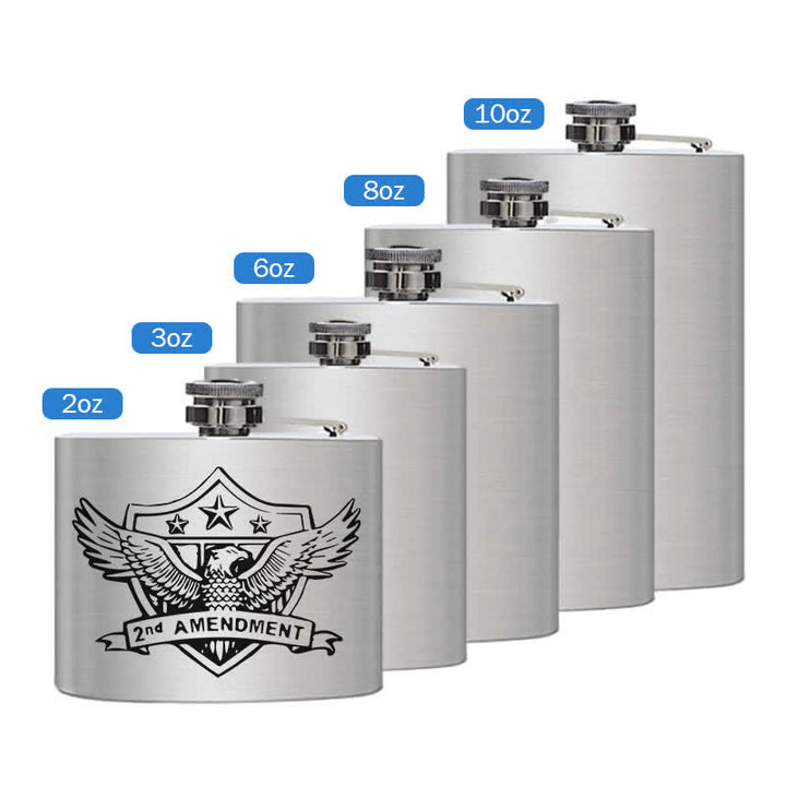 2-10 oz Eagle Laser Pattern Stainless Steel Portable Flask