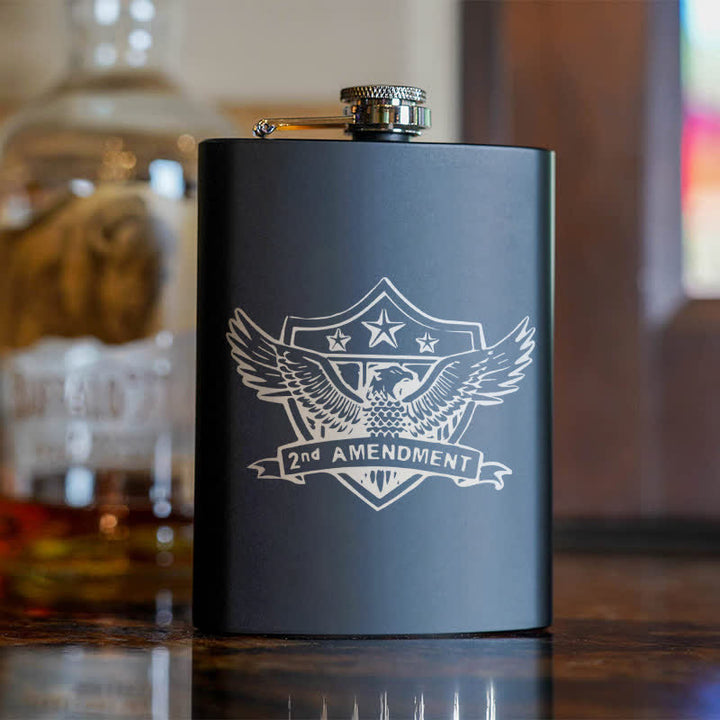 2-10 oz Eagle Laser Pattern Stainless Steel Portable Flask