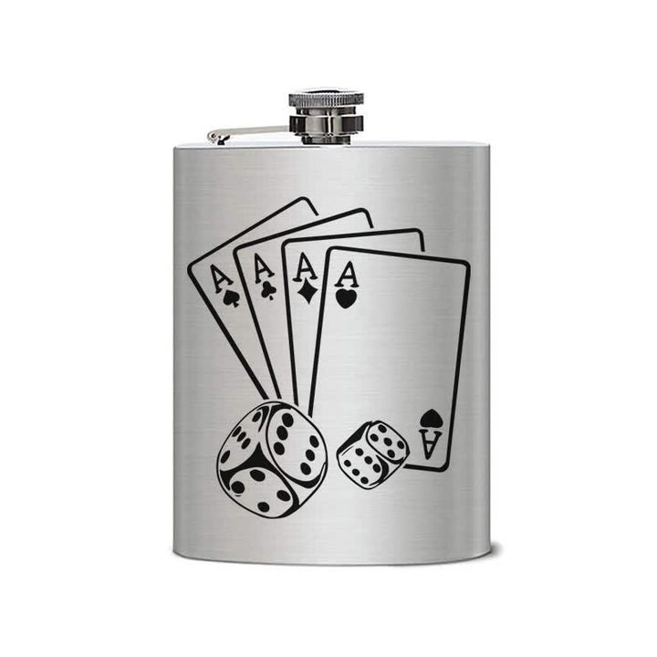 2-10 oz Poker Dice Laser Pattern Stainless Steel Portable Flask