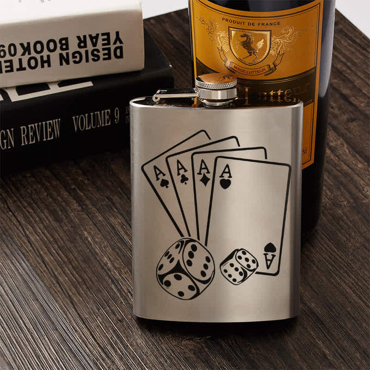 2-10 oz Poker Dice Laser Pattern Stainless Steel Portable Flask