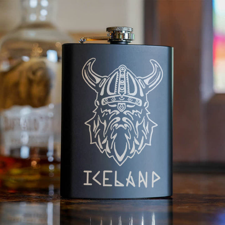 2-10 oz Viking Iceland Laser Pattern Stainless Steel Portable Flask