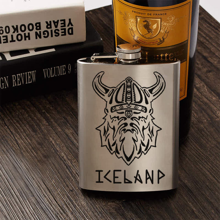 2-10 oz Viking Iceland Laser Pattern Stainless Steel Portable Flask