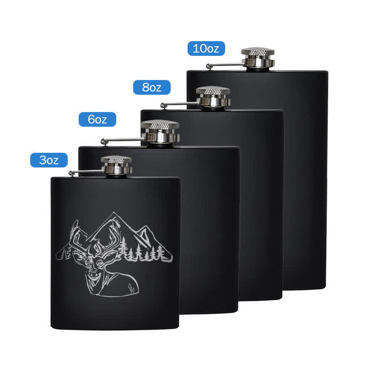 2-10 oz Deer Hunting Laser Pattern Stainless Steel Portable Flask