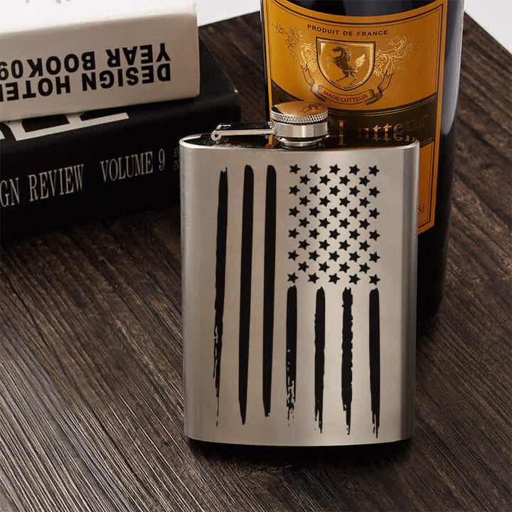 2-10 oz American Flag Laser Pattern Stainless Steel Portable Flask