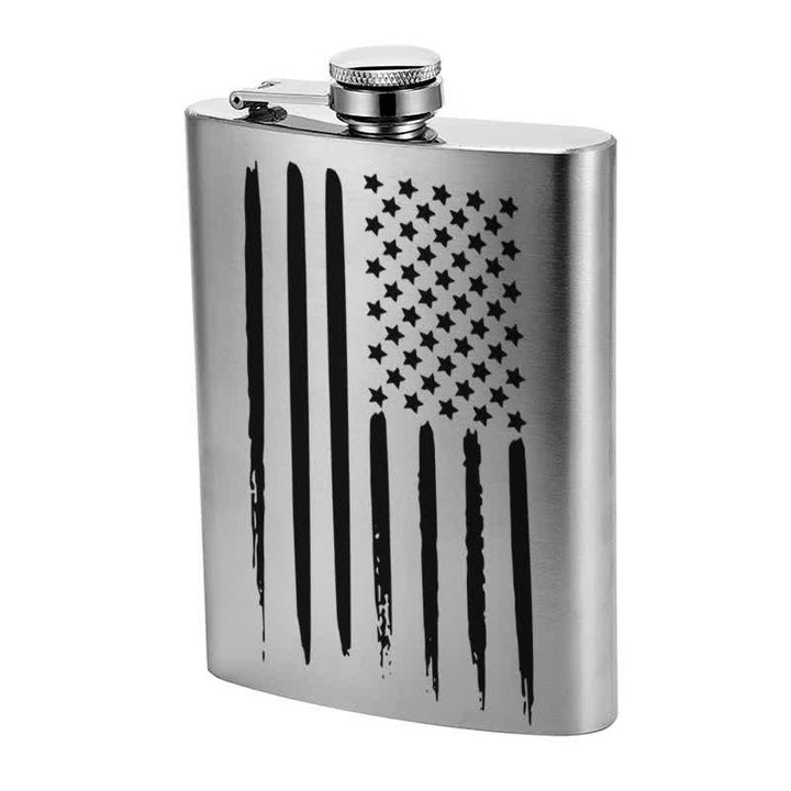 2-10 oz American Flag Laser Pattern Stainless Steel Portable Flask